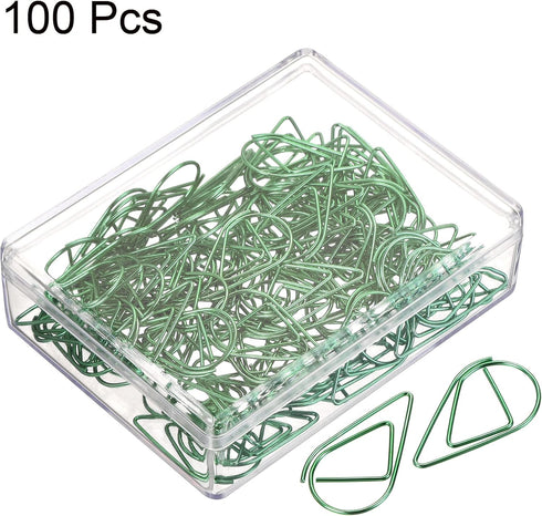 MECCANIXITY Cute Drop-Shaped Paper Clip Decorative Bookmarks with Box 1 Inch Green for Organizing Office Home, Pack of
