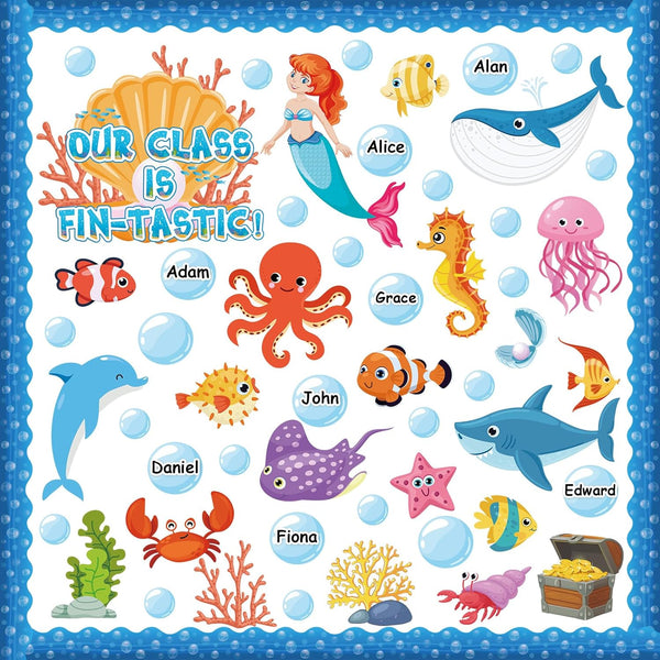 gisgfim Under The Sea Bulletin Board Decoration Set with Sea Animals Cutouts and Borders for Ocean Theme Classroom Decor