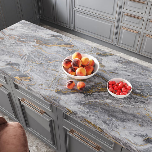 CRE8TIVE Matte Gold Grey Marble Contact Paper 12"x80" - Waterproof Peel and Stick Removable Vinyl for Kitchen and
