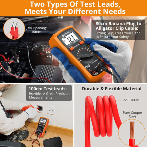 Neoteck Auto Ranging Digital Multimeter, AC/DC Voltage Current Ohm Capacitance Frequency Diode Transistor, Multi Tester