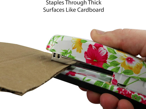VIBRANZ-LAB Cute Heavy Duty Stapler for Home Office Supplies, Pretty Floral Desk Stapler, Small Hand Stapler