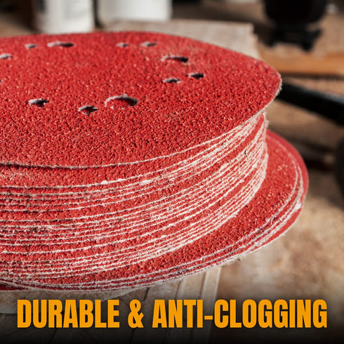 POWERTEC 25PK Sanding Discs, 5 Inch, 40 Grits, Hook and Loop, 8 Hole Aluminum Oxide Sandpaper for Random Orbital Sander