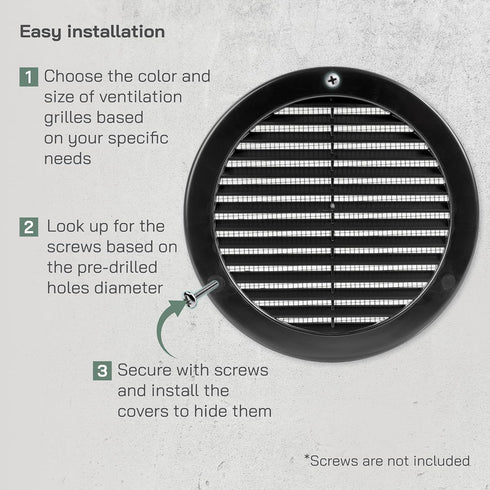 Vent Systems 6'' Inch Black Soffit Vent Cover, Pack of 5 Round Air Vent Louver with Built-in Insect Screen