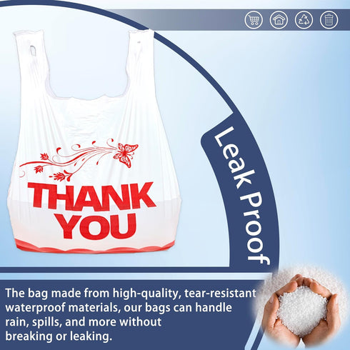 1000PCS 11"x6"x21" YoYoRain White Thank You T-Shirt Bags Reusable & Disposable Grocery and Supermarket Shopping Bags