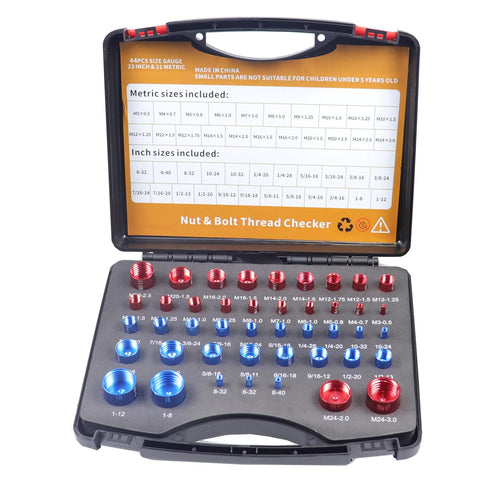 44pcs Nut and Bolt Thread Checker Set, Practical Size Gauge Box for Inch & Metric