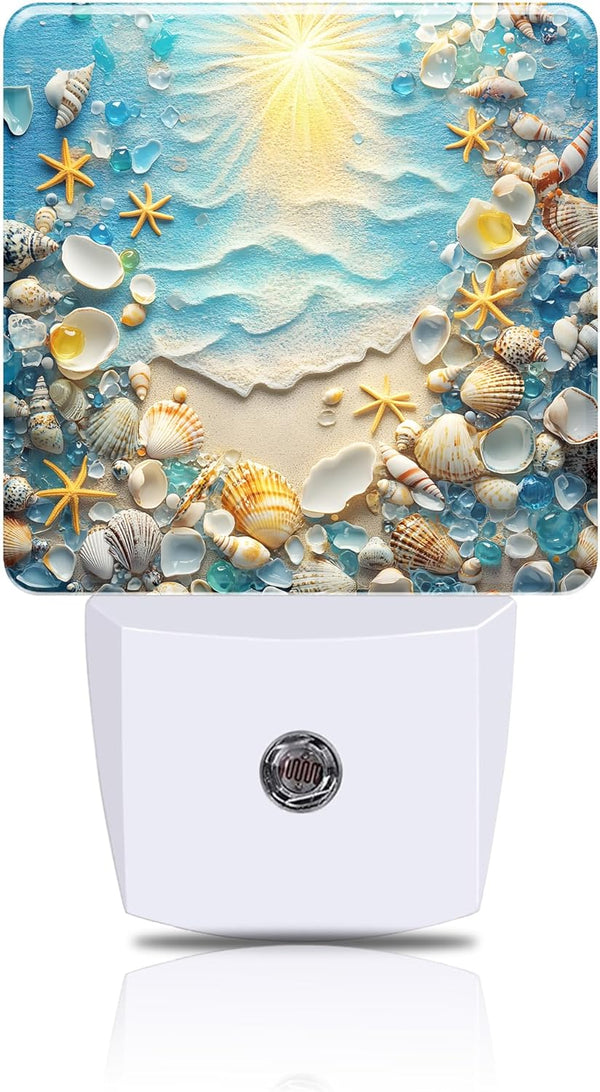 FOISIIAEA Night Light Seashells and Seastars on Sand Night Lights Plug into Wall