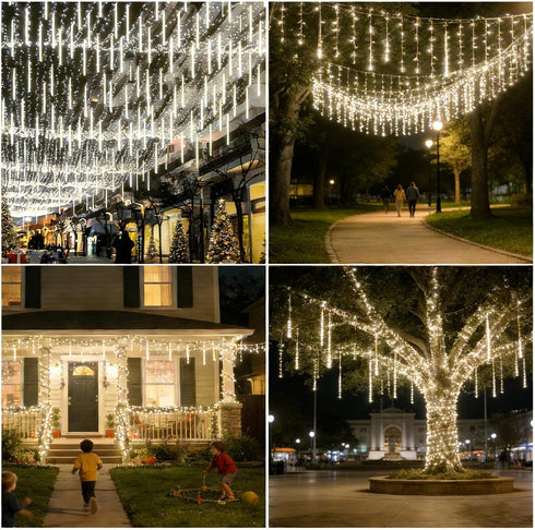 Lurinenna 2-Pack 20 IP65 Solar Meteor Shower Icicle Lights Outdoor Tubes Waterproof LED String Lights, Hanging Decor