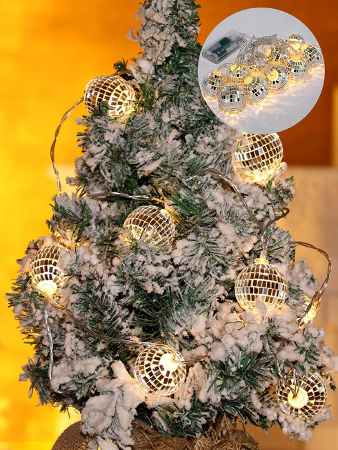 70s 80s Supplies(1.18 Inch,Warm BBTO LED Disco Ball String Light Battery Powered Mirror Balls Ornaments for Outside
