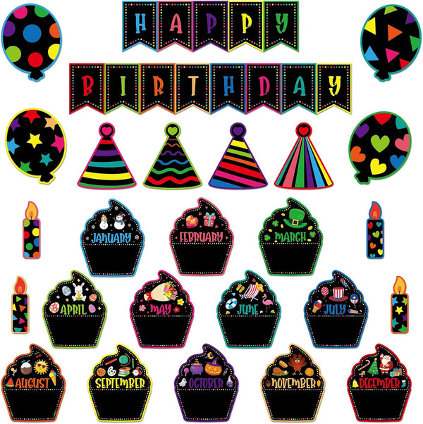 PETCEE 27PCS Happy Birthday Bulletin Board Set for Classroom Wall Decoration Birthday Chart