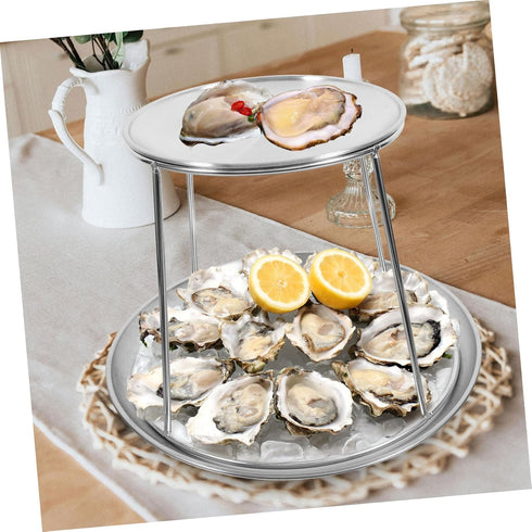 Double-Layer Stainless Steel Seafood Display Tray Reusable Serving Plate for Parties Buffet and Weddings for Oysters