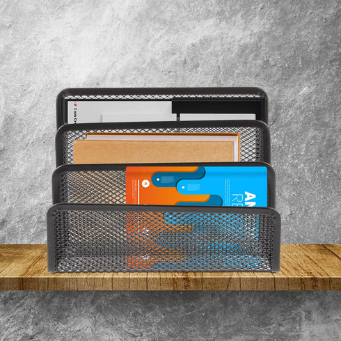Operitacx for Metal Letter Magazine Home Tray Folder Slots Filing Envelope Black Desk Holder Paper Document Desktop Mail Countertop Organizer Cell Mesh Sorter Bill Compartments File