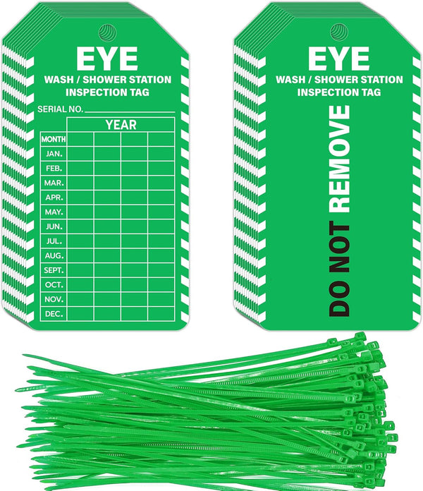 90Sets Eye Wash Station Inspection Tags with Adjustable Wire Ties, Plastic Test Record Tags for Emergency Shower
