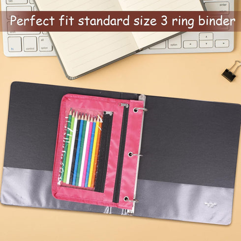 YoeeJob 24 Pack Pencil Pouch for 3 Ring Binder, Expandable Zipper Binder Pouches with Clear Window (Rosy)