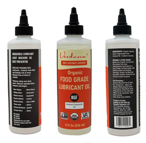 H1, 8 Oz Verdana Food Grade Lubricant Oil Organic, Kosher, NSF Non-GMO Petroleum-Free Light Machine Oil for Meat