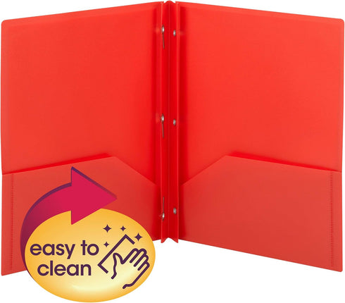 Smead Poly Two Pocket Folder with Fasteners, 11"x 8 1/2", Pack of 25, Red (87727)