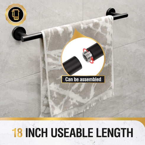 HITSLAM Matte Black 19.8 Inch Towel Bar for Bathroom, Wall Mounted Stainless Steel Rack