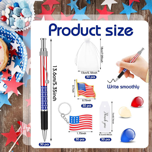 Qilery 150 Pcs Veterans Day Style American Flag Lapel Pins, Ballpoint Pen, Keychains, Thank You Card Gift Bag for 4th