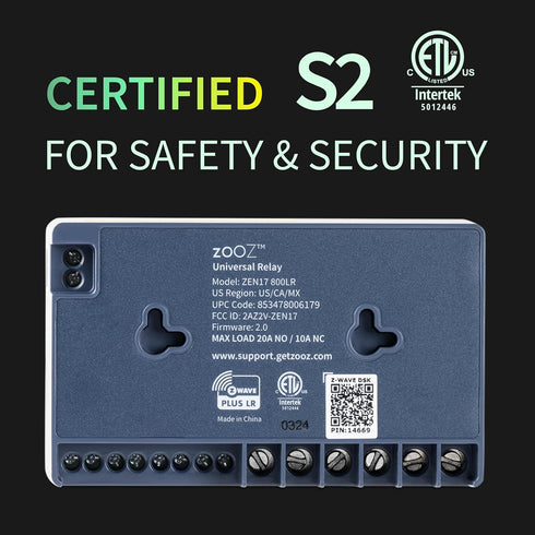 Zooz Z-Wave Long Range Relay ZEN17 800LR for Awnings, Garage Doors, Sprinklers, Hub Required
