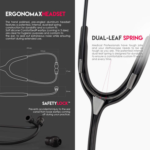 MDF Instruments Acoustica Lightweight Stethoscope for Doctors, Nurses, Home Health Use, Black Tube