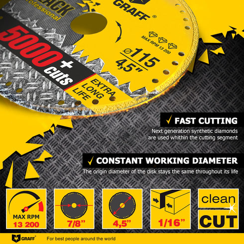 GRAFF 4 1/2 Inch Black Cut Off Wheels, Diamond Metal Cutting Disc for Angle Grinder, 60x Longer Wheel Life