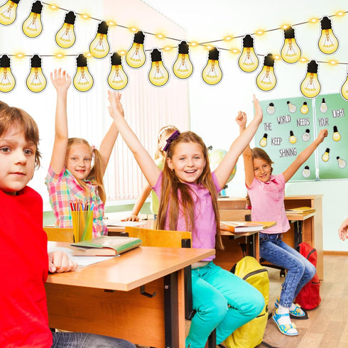 Karenhi 108 Pcs Back to School Light Bulb Bulletin Board Decoration Cutouts Set with Motivational Border