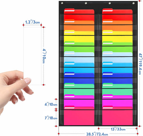 Storage Pocket Chart, Heavy Duty Wall File Organization Folder with 20 Clear Pockets for Classroom & Office