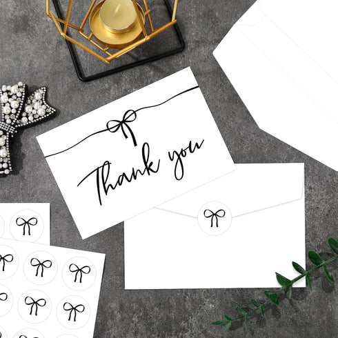 72Pack Set 72Cards, Supplies,46Inch MATJOE Black Bow Thank You Card Includes Black Bow Stickers and White