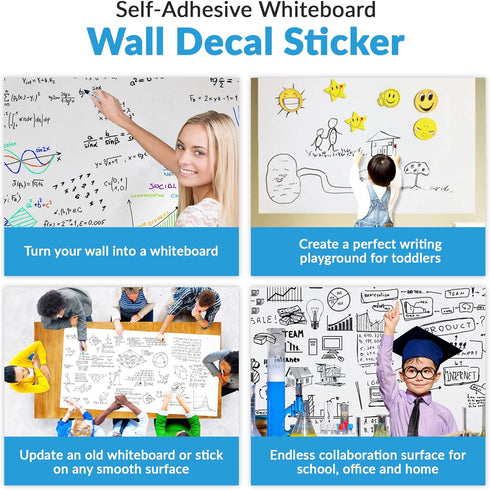 Extra Large Self-Adhesive Whiteboard Decal Sticker, 6.5 FEET Peel and Stick Wallpaper with 4 Dry Erase Markers, 17.7” X