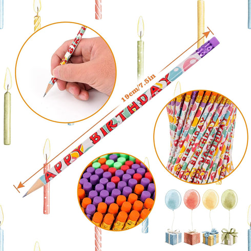 Kolewo4ever 200 Pcs Happy Birthday Pencils, Colorful Printed Pencils for Classroom Birthday Party Supplies