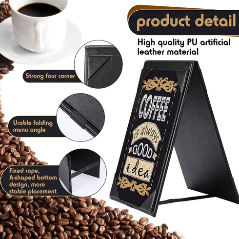 2 Supplies(12 Pack,4 6 Inch) Gerrii Leatherette Table Tents Black PU Leather Menu Covers Bulk Double Sided Frame Sign