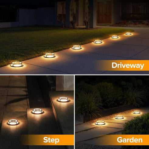 4 Pack 12 IP67 LUTEC Solar Driveway Lights, LEDs Waterproof Outdoor Solar Dock Driveway Marker Lights for Step