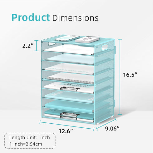 DALTACK 9-Tier Paper Letter Tray Desk Organizer with Handles, Mesh File Holder for Office Home School, Blue