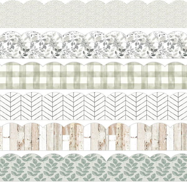 Whaline 69Ft Farmhouse Bulletin Board Borders, 6 Designs Watercolor Decoration Borders for School and Office