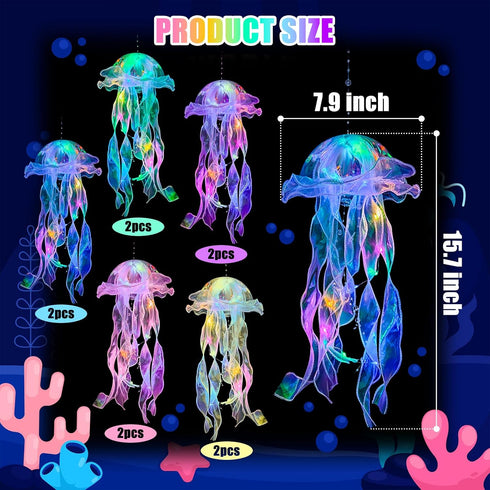 10 Jellyfish Decor - Pcs Light Up Jellyfish Lanterns, Hanging Jelly Fish Decorations for Mermaid Birthday Decorations
