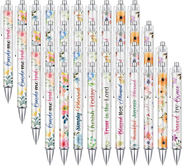 Sabary Bible Verse Ballpoint Pens, Christian Flower Pens, Inspirational Quotes, Funny Office Ballpoint Pens, 40 Pcs