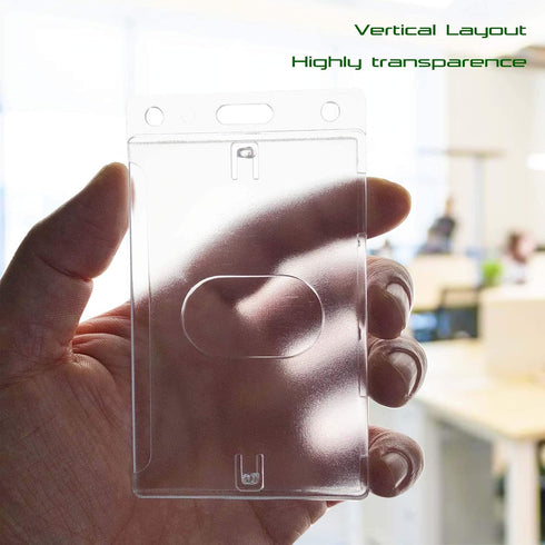 Fallen One 2 Pack Hard Plastic ID Card Badge Holder, Vertical with Thumb Slots