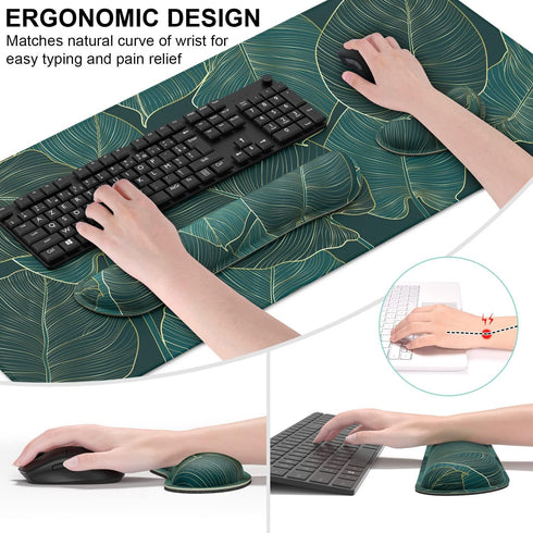 Large Mouse Pad with Wrist Support Set of 3, Ergonomic Memory Foam Keyboard Wrist Rest + XXL Extended Gaming Pad