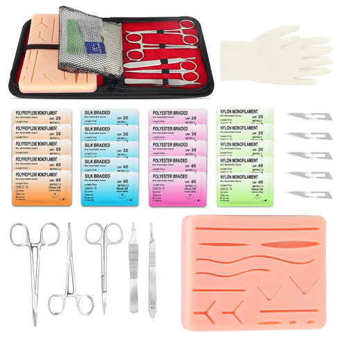 Suture Practice Kit for Medical Students, Large Silicone Pad 14 Pre-Cut Wounds,