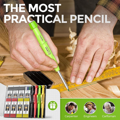 4 Pack CP3000 Set 76 Nicpro Carpenter Pencils with Sharpener, Mechanical Pencil with Refills, Heavy Duty Construction