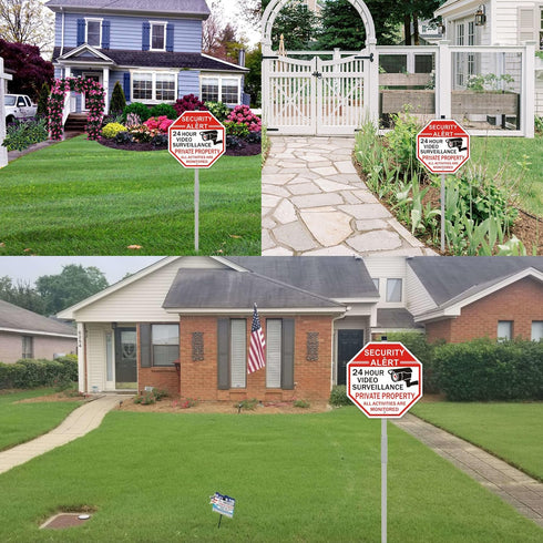 2 Pack 36" 12"x12" Security Sign, Private Property Video Surveillance Sign, with Metal Stakes, Reflective Rust Free