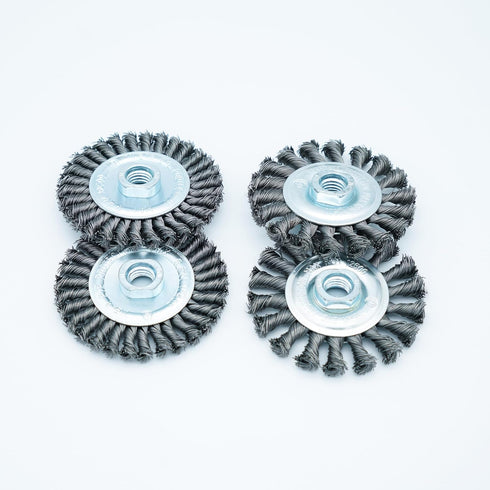 4 Inch Twist Knotted Wire Wheel Brush Set for Angle Grinder with 5/8 Inch-11 Threaded Arbor - Heavy-Duty Conditioning