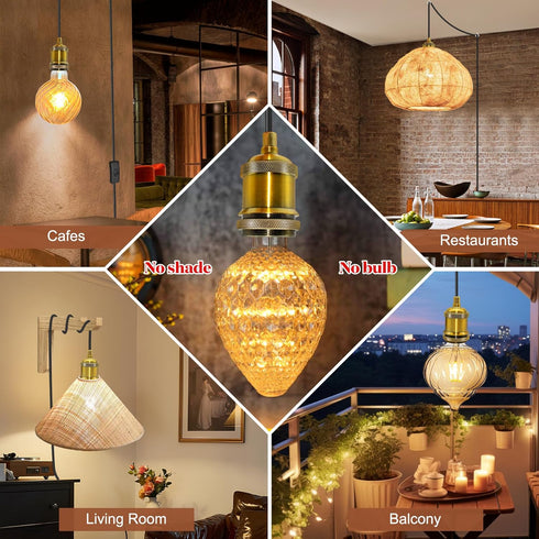 Puanticn 16.4 E26 E27 Bulb Bulb Ft Retro Hanging Lamp with Plug in Cord, Black Thicken Round Pendant Light Cord