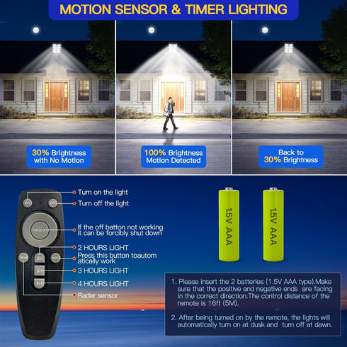 Waterproof Solar Lights Outdoor for Patio & Yard, Dusk to Dawn Motion Sensor Security Lighting, High Brightness