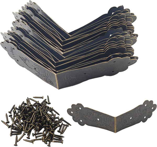 bociloy 32Pcs Vintage Corner Protector Metal L Shaped Decorative Furniture Case Box Cover,