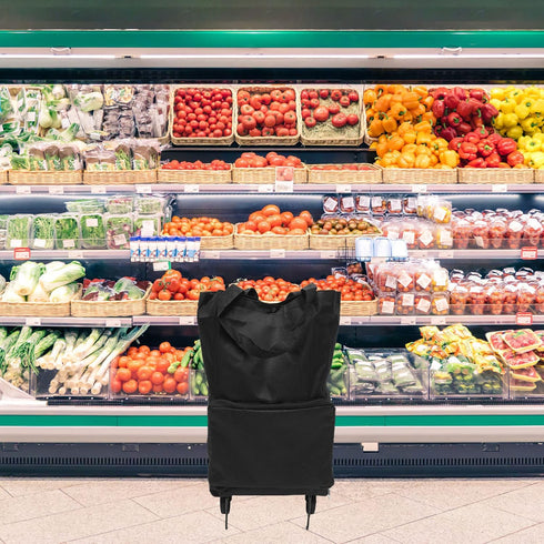HOMSFOU Folding Grocery Cart with Wheels Portable Collapsible Shopping Trolley Bag Lightweight Rolling Basket