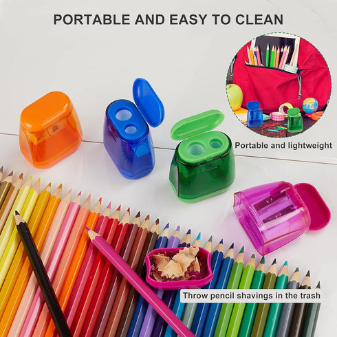 Sonuimy 4 Pcs Manual Pencil Sharpeners, Dual Holes Compact Colored Handheld Pencil Sharpener for Kids with Lid Adults