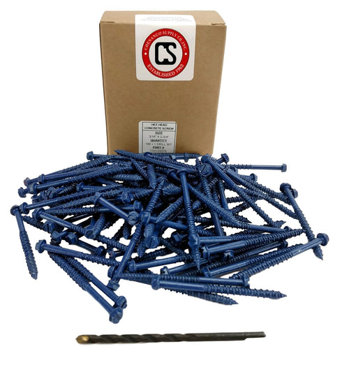 Hex Head Concrete Screw Anchor (3/16 x 2-3/4"), 100 Pieces with Drill Bit, Miami-Dade Compliant, Chenango Supply