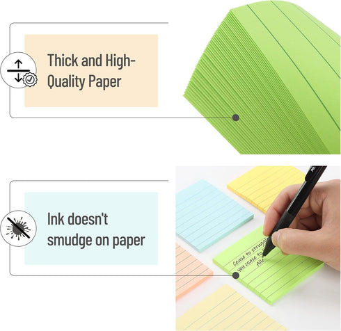 Mr. Pen Lined Sticky Notes 3x3, 6 Pads, 45 Sheets/Pad, Pastel Colors, Sticky Note Pads
