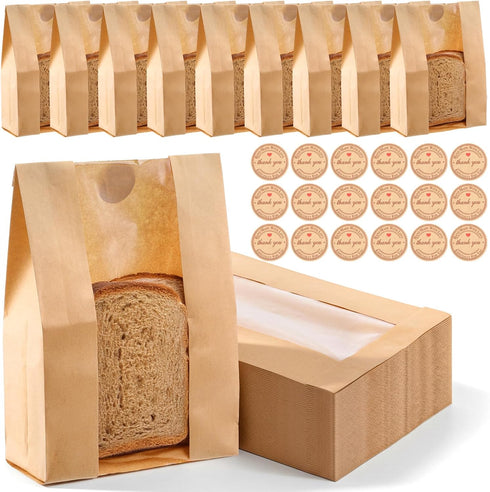 Xaajooio 150 14x8.3x3.5 Inches, 150 Pcs Paper Bread Bags with clear window for Homemade Bread, Includes Sealing