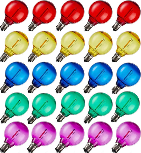 G40 Multicolor LED Outdoor String Light Bulbs, Shatterproof Waterproof, E12 Base Replacement